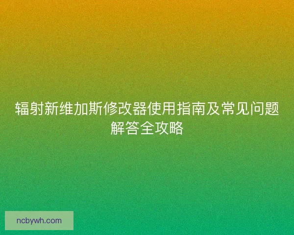 辐射新维加斯修改器使用指南及常见问题解答全攻略