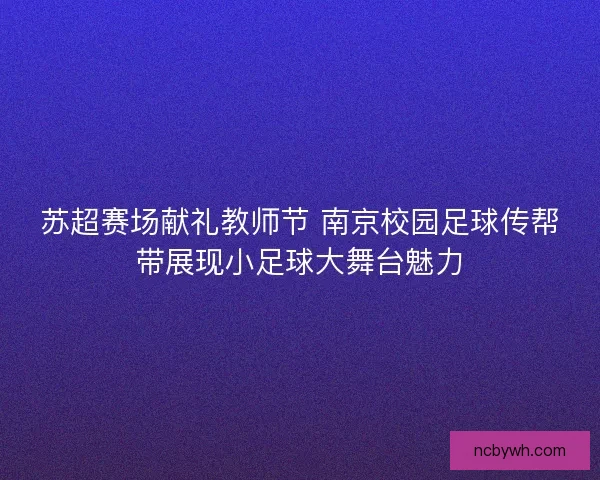 苏超赛场献礼教师节 南京校园足球传帮带展现小足球大舞台魅力